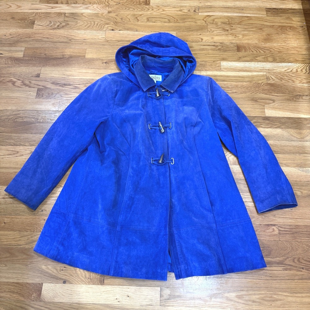 Bradley Bayou Royal Blue Suede Hooded Toggle Coat 2X Genuine Leather Jacket